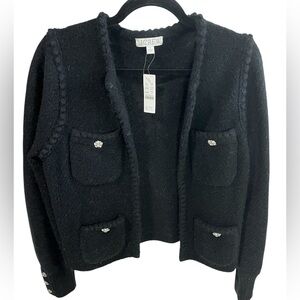J Crew Odette Black Jacket Sweater Jewel Accents Wool Alpaca Blend Medium NWT